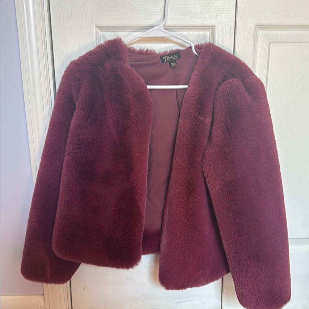 Thalia Sodi Red Teddy Jacket Plush Texture Relaxed Fit